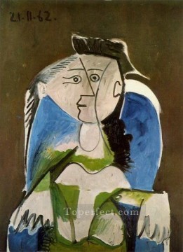 Femme assise dans un fauteuil bleu 1 1962 Cubism Oil Paintings